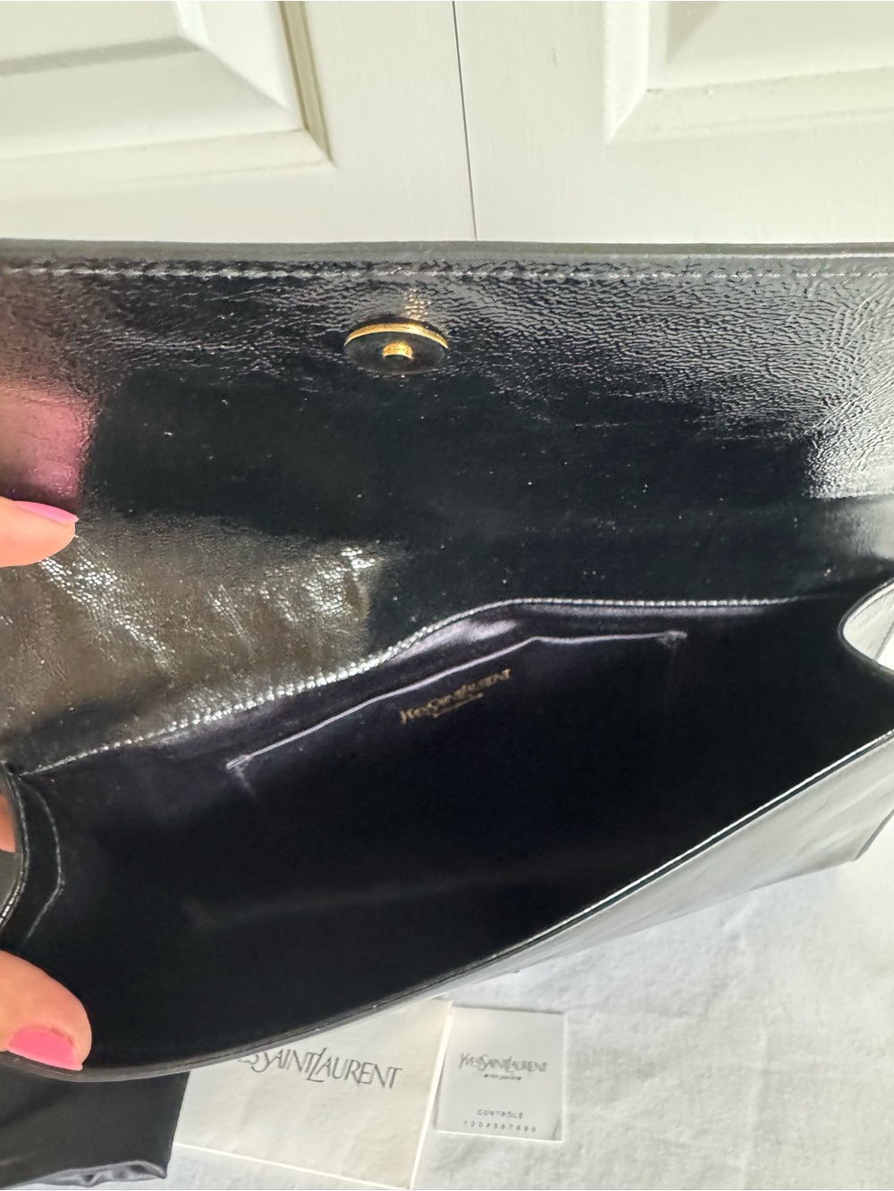 Yves Saint Laurent Black Patent Envelope Clutch Mint - Picture 5 of 13